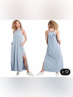 Athleta Light Blue Sleeveless Maxi Dress with Side Slit